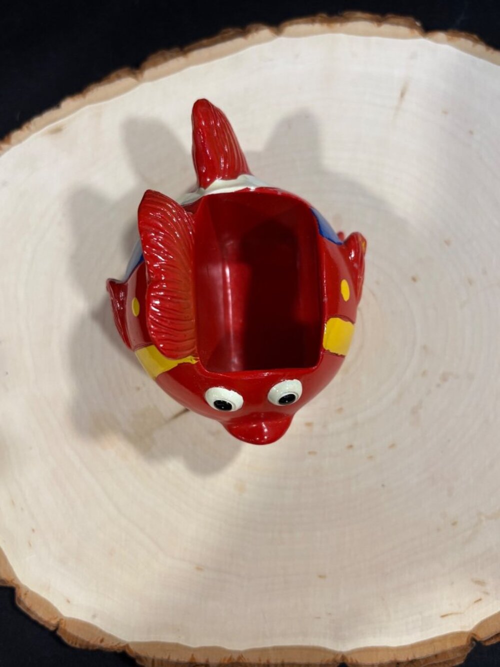 Ceramic Fish-Shaped Planter/Decorative Bowl Vibrant Red & Yellow Nautical - Picture 7 of 10